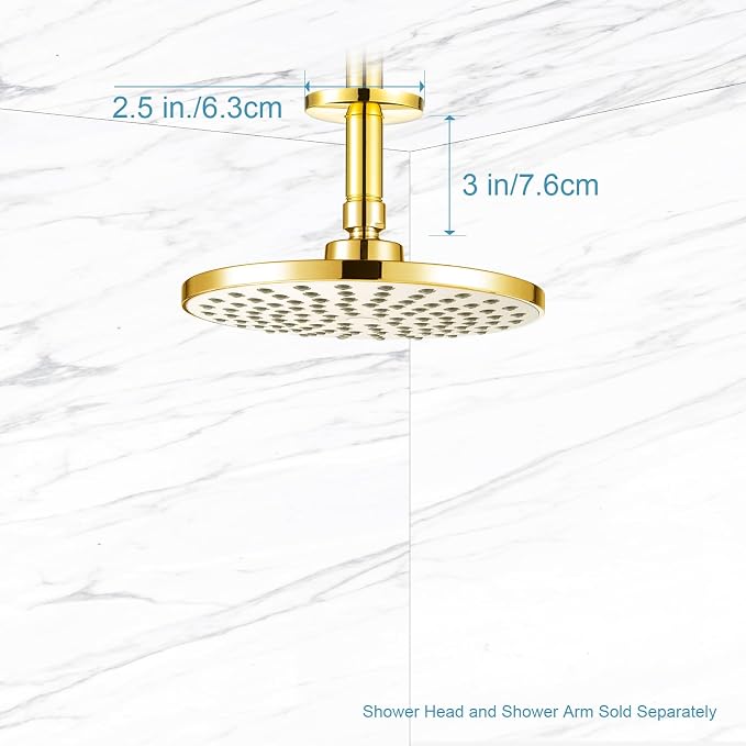 OFFO Shower Arm with Flange, Bright Gold 3 in Ceiling Mount Replacement Rain - Image 5
