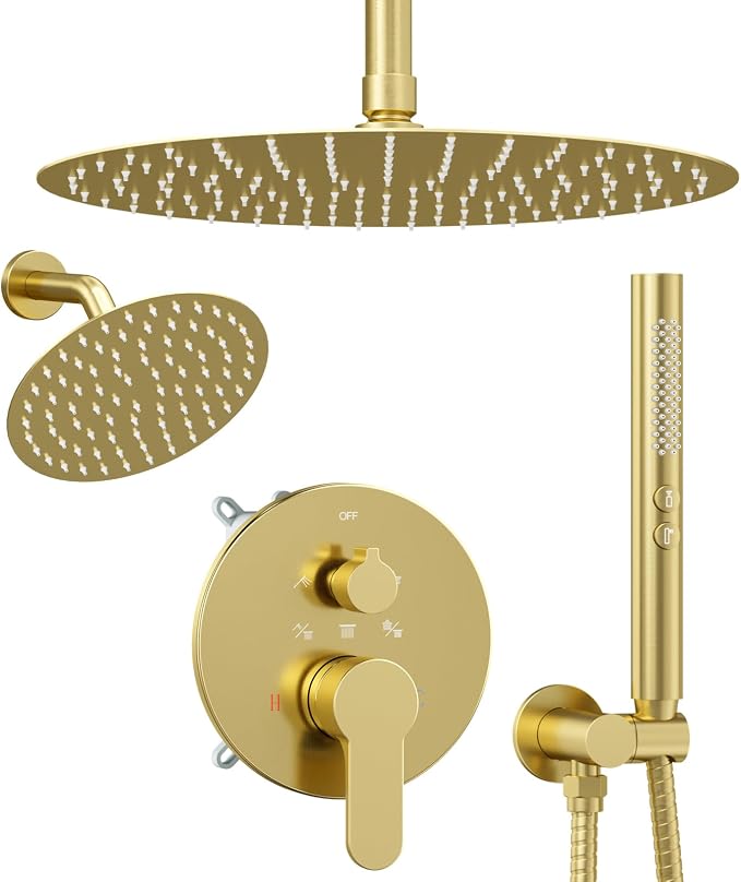 Shower Systems Shower Faucet Sets STARBATH 3 Way 12+6" Round Dual Rainfall by STARBATH