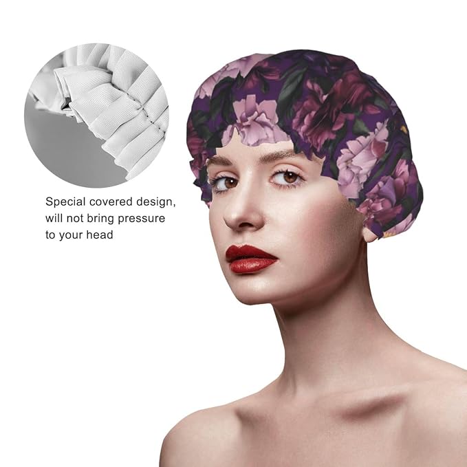 Elegant Purple Pink Flowers Shower Cap - Image 4
