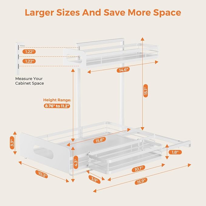 Delamu 2 Pack Metal Bathroom Organizers and Storage, 2 Tier Pull Out Under Sink - Image 2