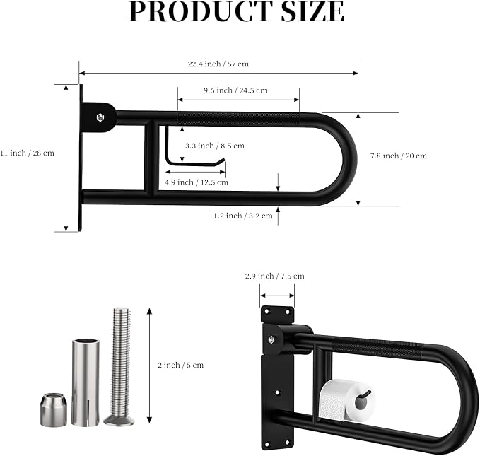 Toilet Grab Bar 22.4 Inch, YuanDe Flip Up Grab Bar - Image 2