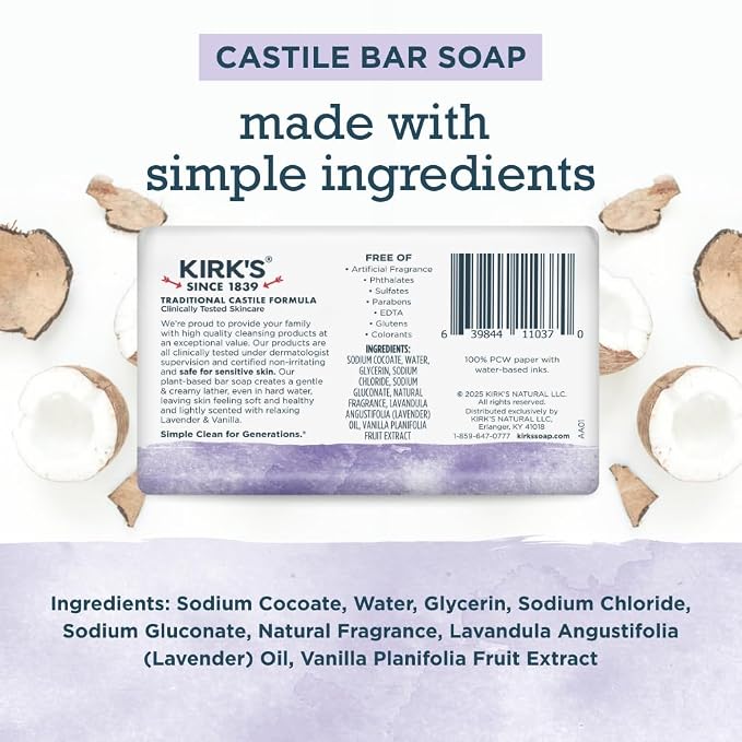 Kirk's Castile Bar Soap for Men, Women & Children - Image 2