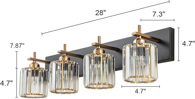 Black Gold Crystal Bathroom Vanity Light, Modern 4-Lights Bathroom Light - Image 3