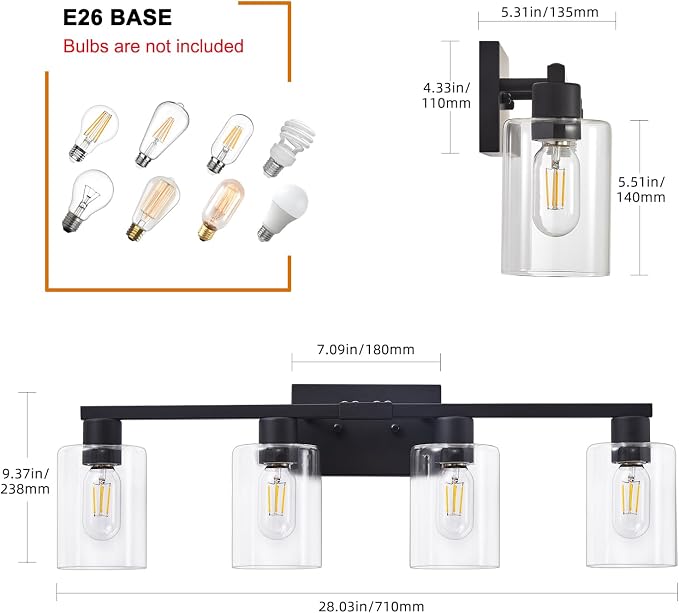 4 Light Bathroom Vanity Light Fixtures, Bathroom Lighting Fixtures Over Mirror - Image 4