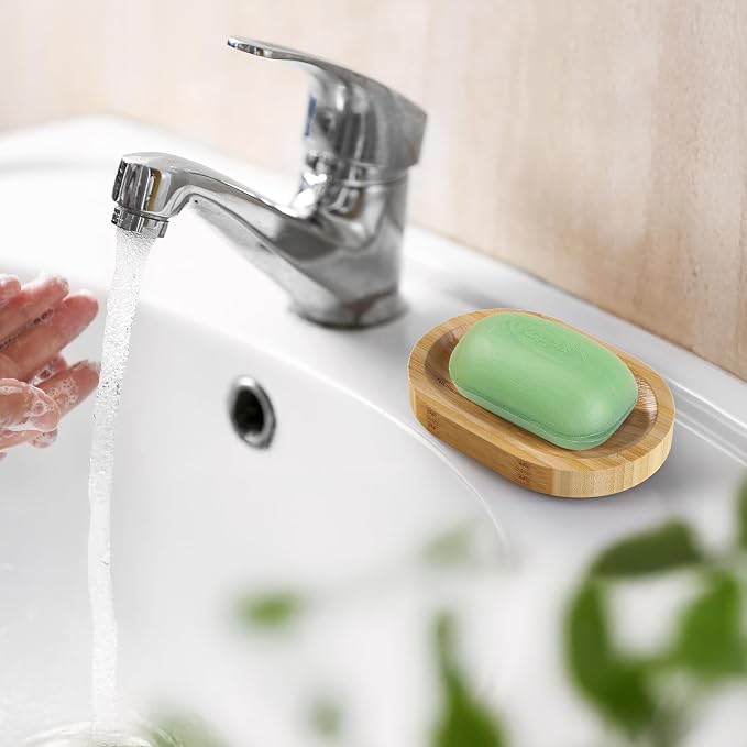 AmazerBath Bamboo Soap Holder, Bamboo Soap Dish, 2 Pack Soap Dishes - Image 2
