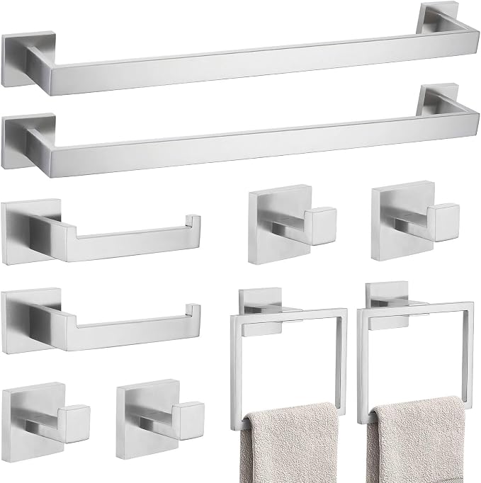 10-Piece Bathroom Hardware Accessories Set-Brushed Nickel Towel Bar, Holder & by TNOMS