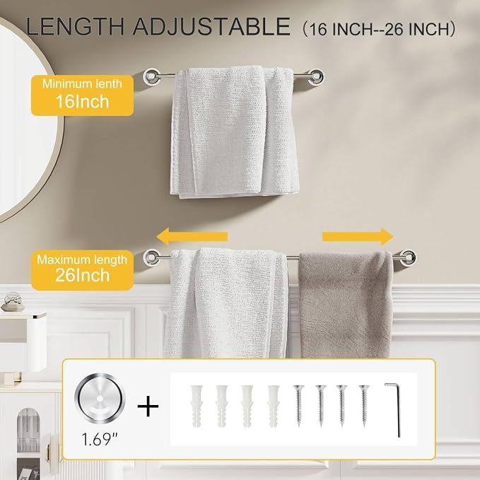 BESy Adjustable 16 to 26 Inch Bath Towel Bar Rack - Image 5