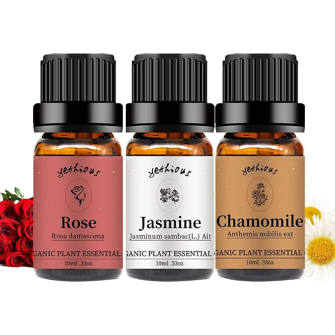 yethious Rose Jasmine Chamomile Essential Oil Set Organic 100% Pure by yethious