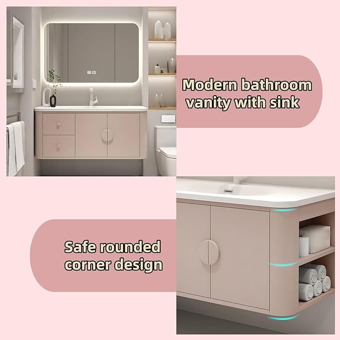 68IN Pink Modern Bathroom Vanity - Image 6