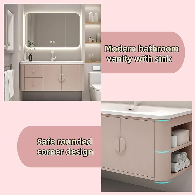 64IN Pink Modern Bathroom Vanity - Image 5
