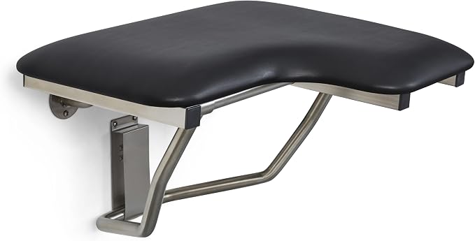 28" x 22.5" Black Padded Cushion Wall Mount Folding Left-Handed Transfer Bench - Image 2