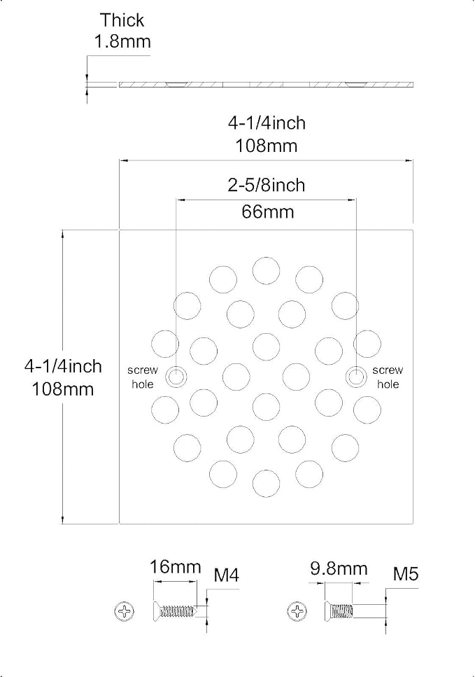 4-1/4 Inch Screw-in Square Floor Drain Cover Replacement Shower Grates - Image 4