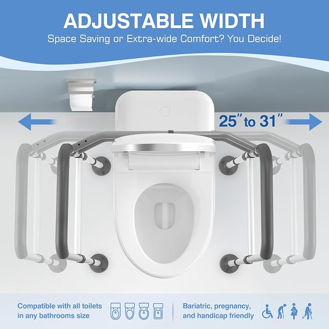 TABEKE Toilet Safety Rails for Seniors, Adjustable Height & Width Toilet Safety - Image 2