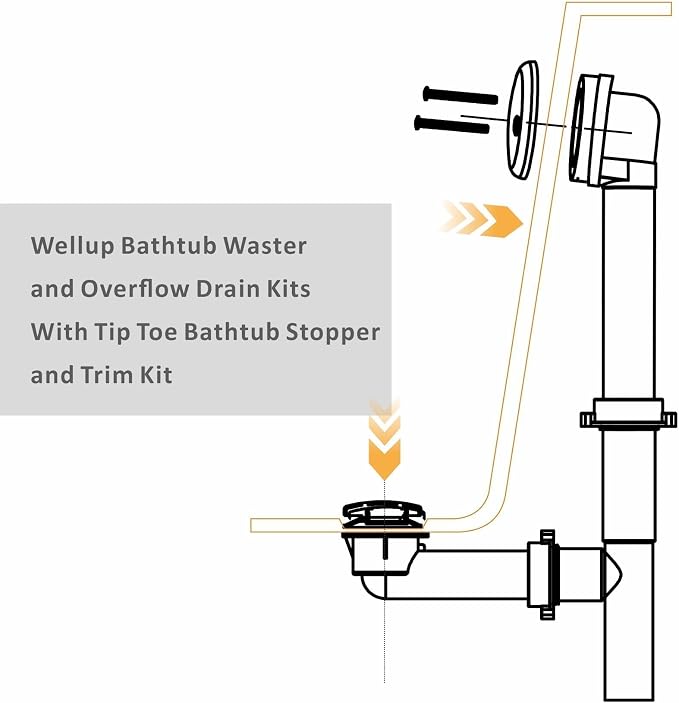 1-1/2" Bathtub Drain Kit Wellup Tubular Tip Toe Bath Waste Drain Kit, Touch-Toe - Image 4