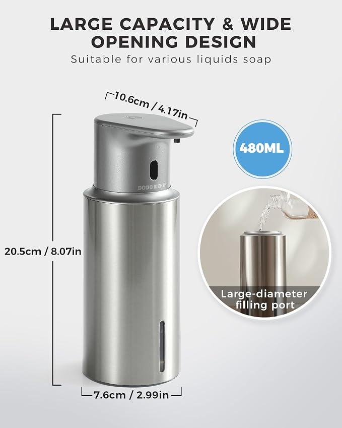Automatic Foaming Soap Dispenser Touchless, 304 Stainless Steel Bottle Body - Image 2