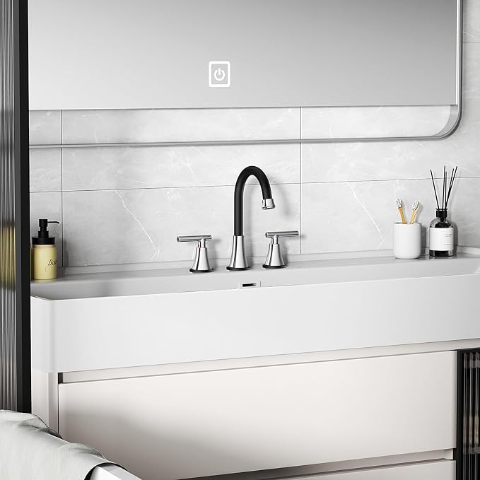 Bathroom Faucets for Sink 3 Hole, Hurran Black& Chrome Bathroom Sink Faucet - Image 7
