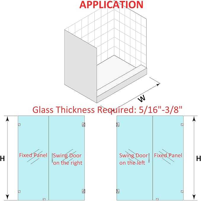 Shower Door Hardware Kit for Frameless Inline Hinged Doors, Includes Hinges - Image 7