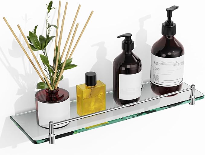 Glass Bathroom Shelves, Chrome Polished Floating Shelves by HOMELIFE