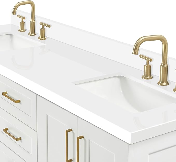 ARIEL Taylor 67" White Double Vanity, 1.5" Edge Pure White Quartz Countertop & - Image 6