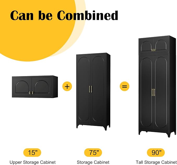 Metal Storage Cabinet and Wall Upper Storage Cabinet, 90Inch White Kitchen - Image 4