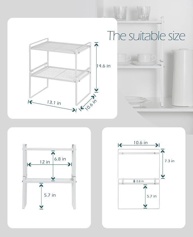 2Pack Kitchen Cabinet Shelf Counter Organizer Rack Pantry Storage Bathroom - Image 3