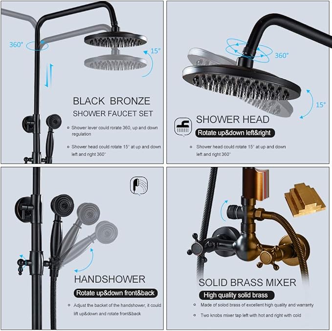 NeierThodore Luxury ORB Bathroom Shower Faucet Dual Handles Wall-Mounted Shower - Image 4