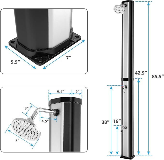 Giantex 7.2 FT 10 Gallon 2-Section Solar-Heated Outdoor Shower, Pool Shower - Image 7