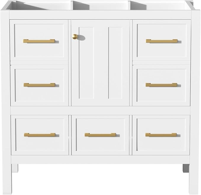 36 Inch White Bathroom Vanity Without Sink Top, Freestanding Bathroom Vanity - Image 4