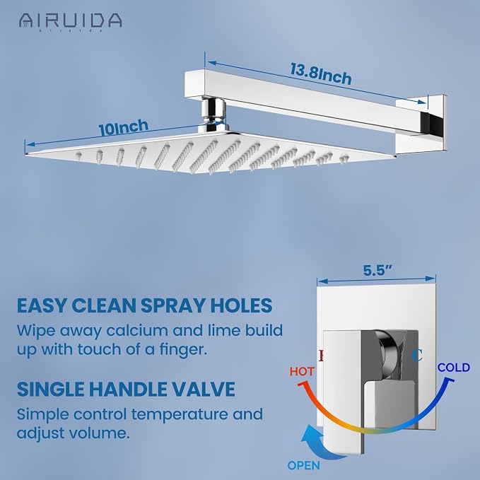 Airuida Shower Faucet Set Bathroom Rain Shower System SUS304 Stainless Steel - Image 8