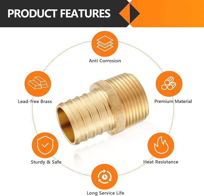 100-Pack HeSun PEX Fittings, 3/4" PEX x 1/2" Male NPT, Brass Crimp Male Adapter - Image 3