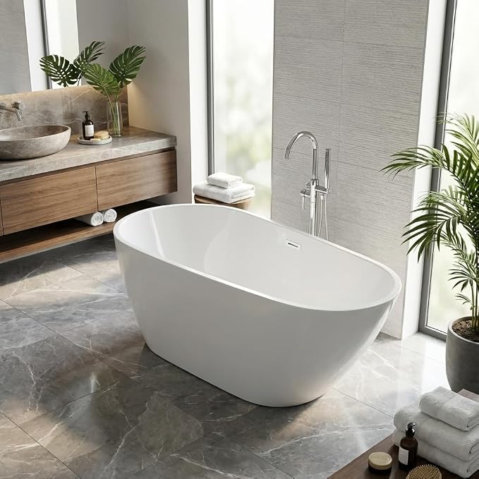 67" Freestanding Acrylic Bathtub, Deep Soaking Tub - Image 3