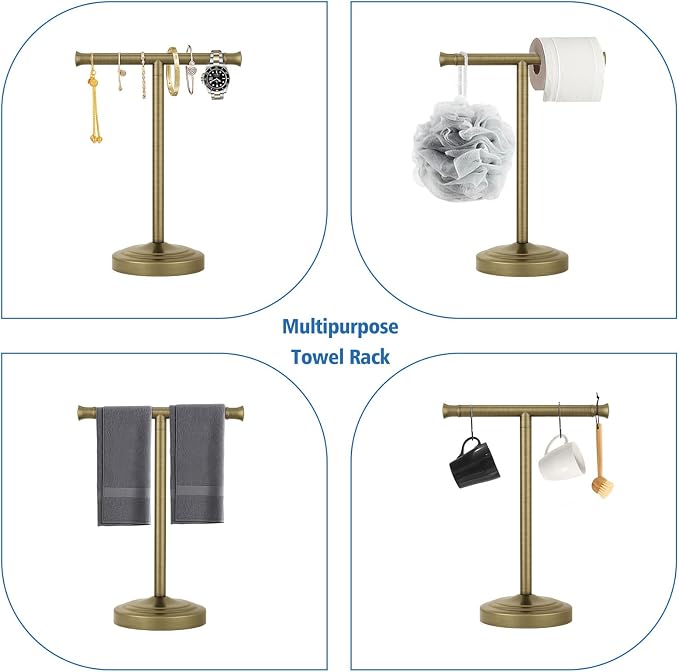 RUMOSE 13 Inch Antique Brass Towel Bar Stand Hand Holder Bathroom Kitchen - Image 3