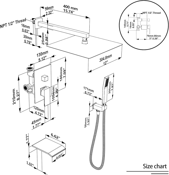 Rain Shower System 12 inch Shower Faucet Set - Image 9