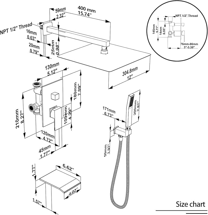 Rain Shower System 12 inch Shower Faucet Set - Image 7
