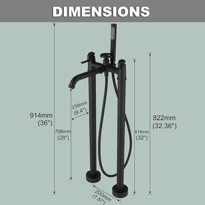 Freestanding Bathtub Faucet Matte Black Floor Mount Tub Filler - Image 6
