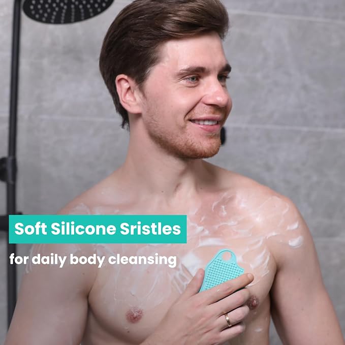 Silicone Body Scrubber Silver-Infused Dual-Sided 3-in-1 - Image 2