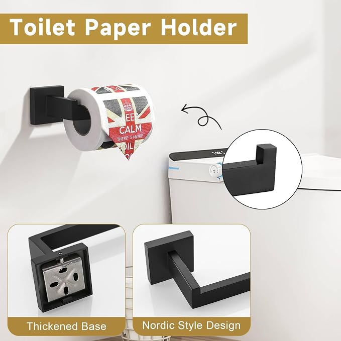 10 Pieces Bathroom Hardware Accessories Set Black Towel Bar Set Towel Holder - Image 4