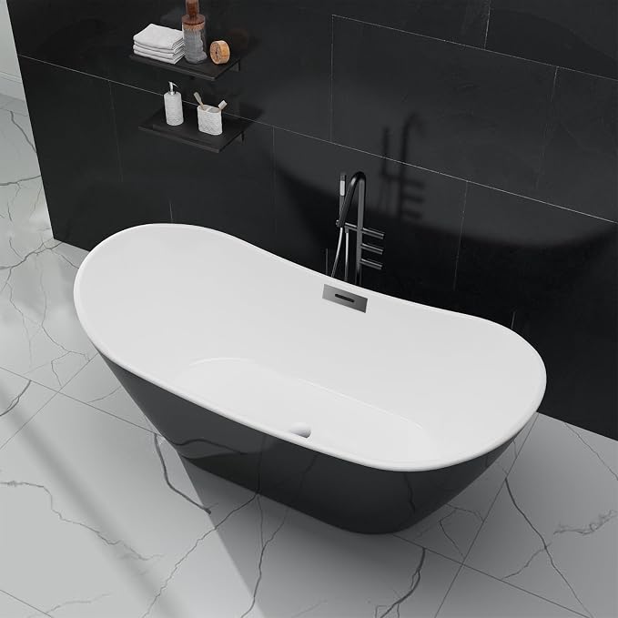 67" Freestanding Acrylic Bathtub, Modern Soaking Tub - Image 3