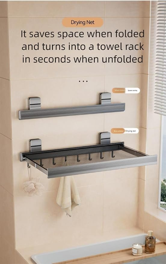 Oleth Telescopic Suction Cup Bathroom Towel Rack & Balcony Drying Net: Super - Image 5