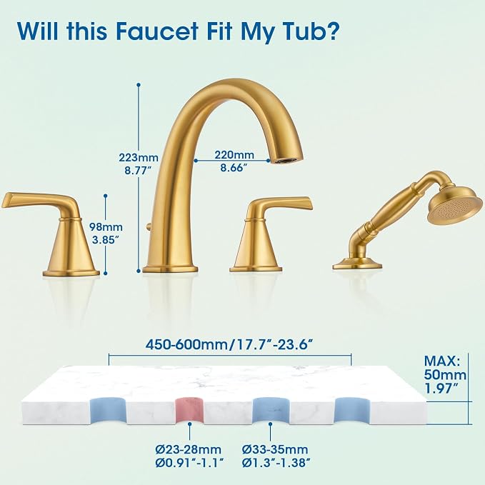 Roman Tub Filler Tub Faucet Deck Mount Bathtub Faucets Brass 4 Holes Bathroom - Image 7