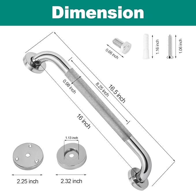 2 Pack 16 Inch Grab Bars for Bathtubs and Showers, Safety Bathroom Shower Grab - Image 2