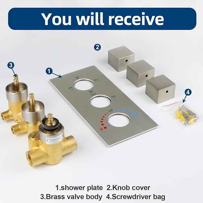 HOMEDEC Solid Brass 4 Outlets Shower Diverter Valve, Thermostatic 4-Way 3 - Image 6