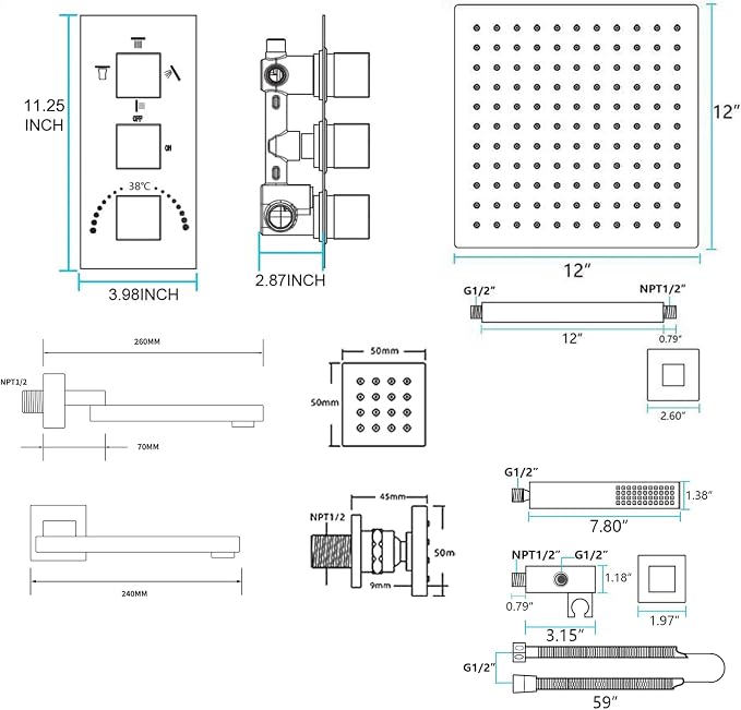 Shower Set Brushed Gold Thermostatic Shower System - Image 8