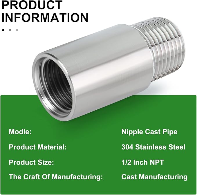 TAISHER 2PCS Stainless Steel Pipe Fittings, 1/2" NPT Male x 1/2" NPT Female - Image 5