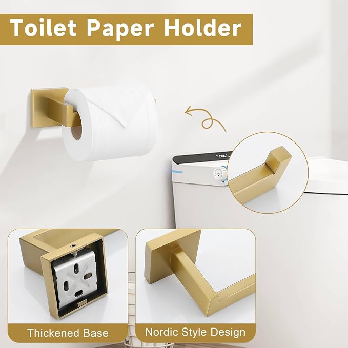 TNOMS Brushed Gold 10 Pieces Bathroom Hardware Accessories Set Towel Bar Set - Image 4