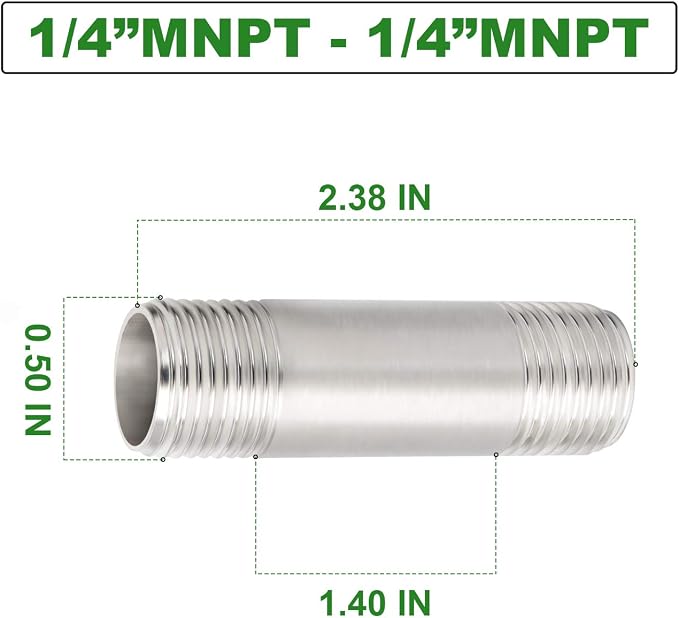 TAISHER 2Pcs Stainless Steel Pipe Fittings, 1/4" NPT x 1/4" NPT Male Threaded - Image 4
