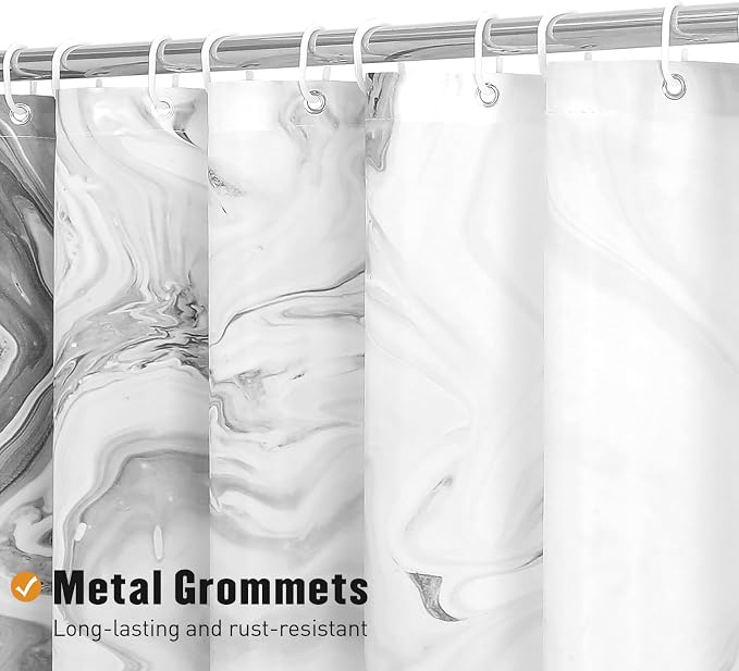 MitoVilla Grey Marble Shower Curtain, Abstract Ombre Fabric Shower Curtains - Image 3