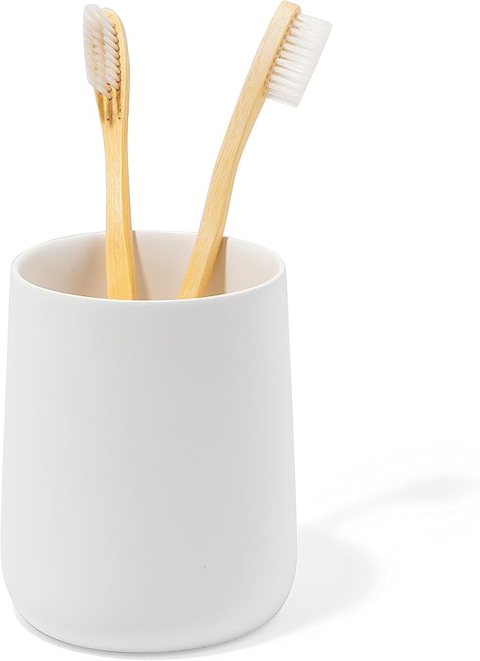 Matte White Toothbrush and Toothpaste Holder and Cup by YEWDesign