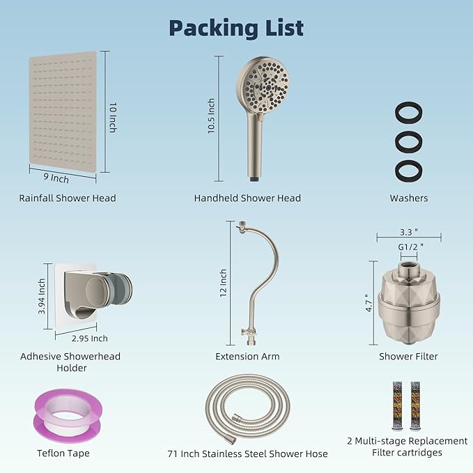 Hibbent All Metal 10'' Filtered Rainfall Shower Head Combo, High Pressure - Image 8