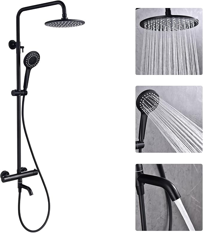 3-Function Thermostatic Outdoor Shower Faucet Set, Exposed Pipe Wall Mount - Image 5
